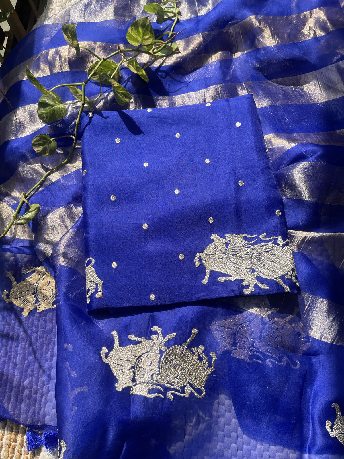 Blue coloured kora silk suit set