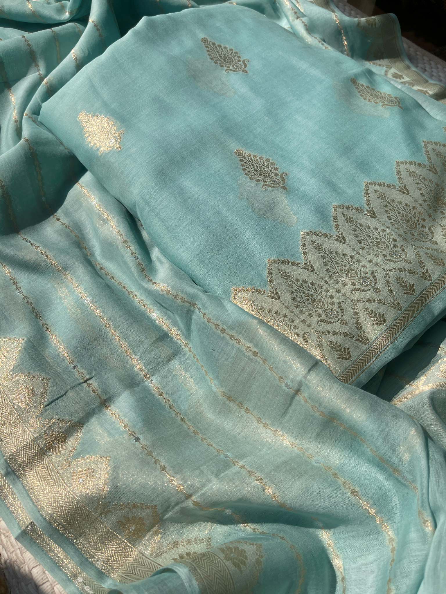 Powder Blue Mul Banarasi Suit Set